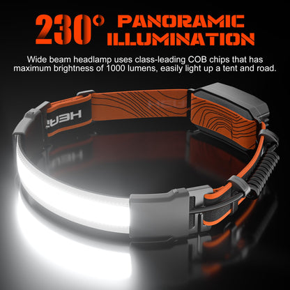 Skanto | Hopedone Rechargeable Headlamp 1000 Lumens, 230° Wide Angle, Waterproof, 2-Pack, Orange