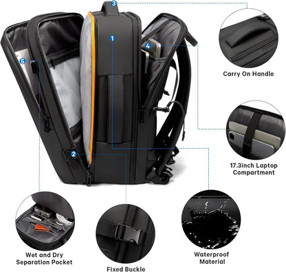 Expandable 26–45L Waterproof Travel Backpack with Laptop Sleeve & Duffle Carry | Bowlift