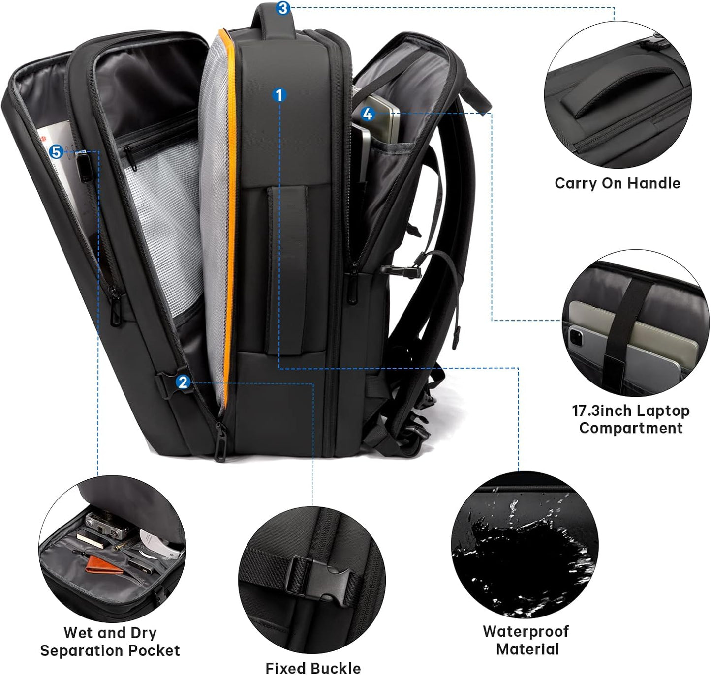 Expandable 26-45L waterproof travel backpack with laptop compartment & duffle carry | Karnz