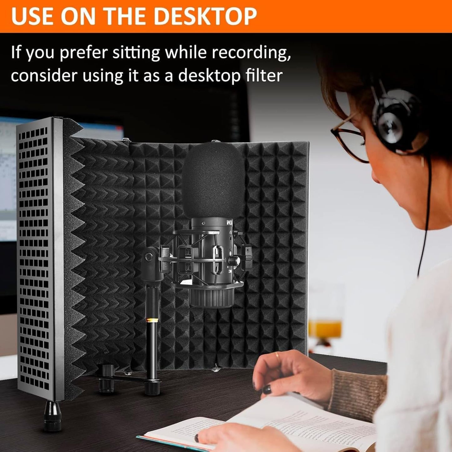 BowLift | Triple-Layer Foldable Microphone Isolation Shield with Tripod Stand