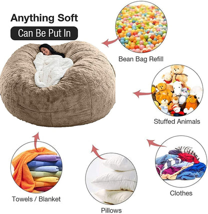 Skanto | Giant 5ft Fluffy Faux Fur Bean Bag Cover – Ultra-Soft Lounge Sofa (Cover Only)
