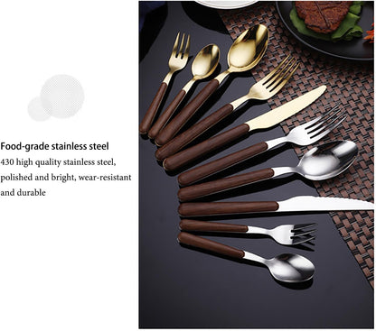 Skanto | Stainless Steel Flatware Set with Wood Grain Handles