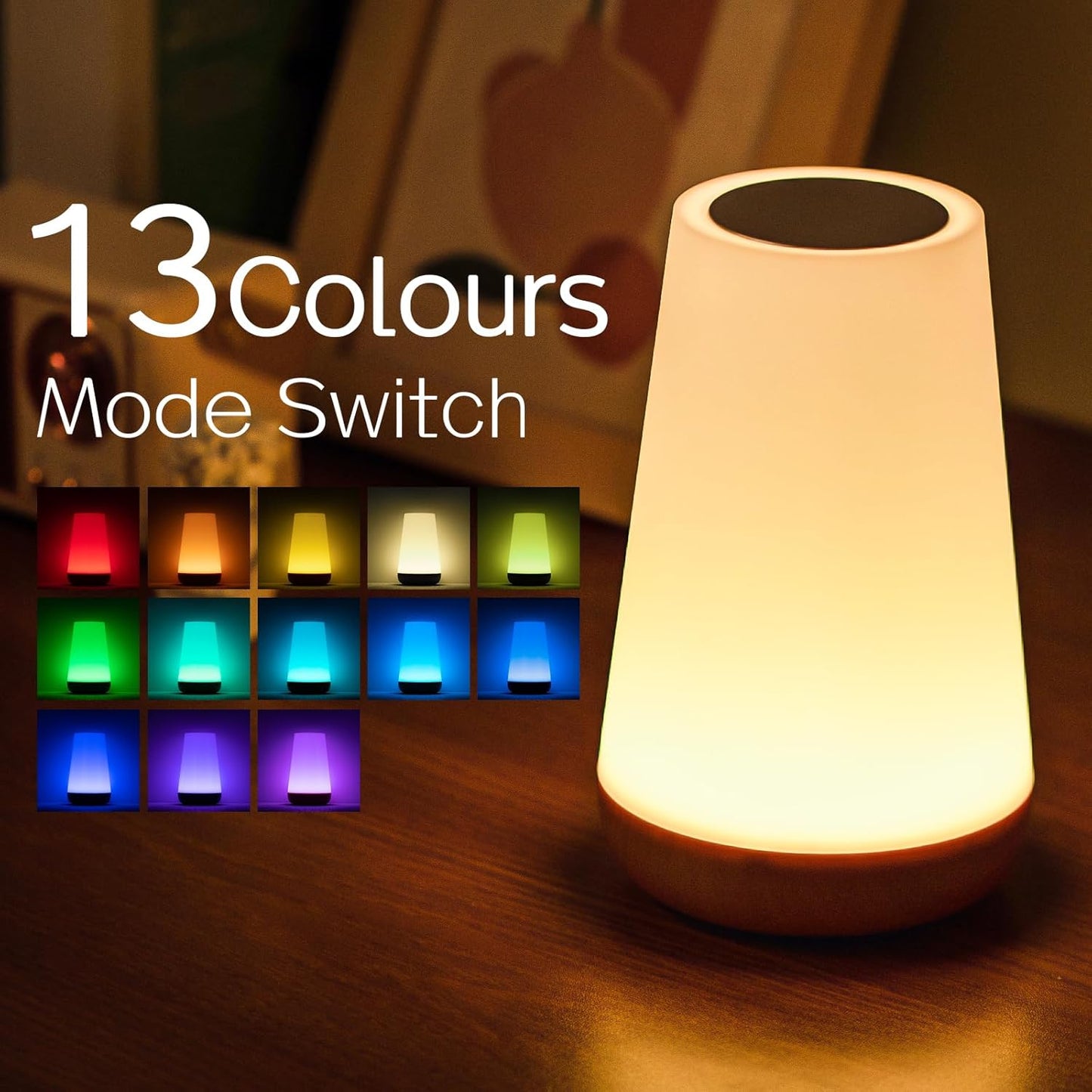 Kalsten | Night Light, LED Touch Bedside Table Lamp, 13 RGB Colours Changing