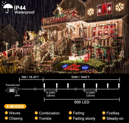 Skanto | Skanto Kemooie 500 LED Christmas Lights, 50M Waterproof String Lights for Outdoor Decor, Warm White
