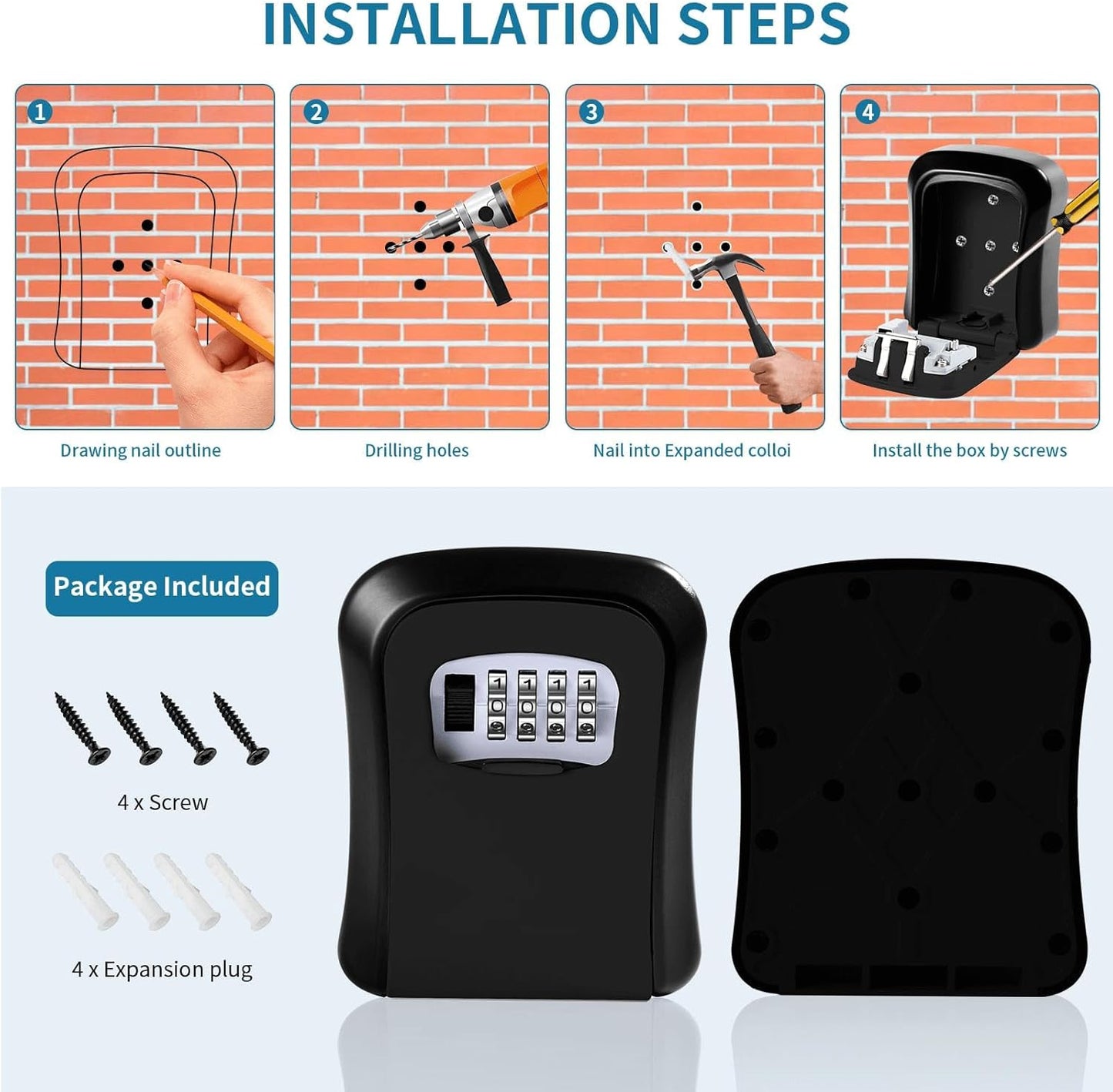 Skanto | Key Safe Wall Mounted - 4-Digit Combination Key Lock