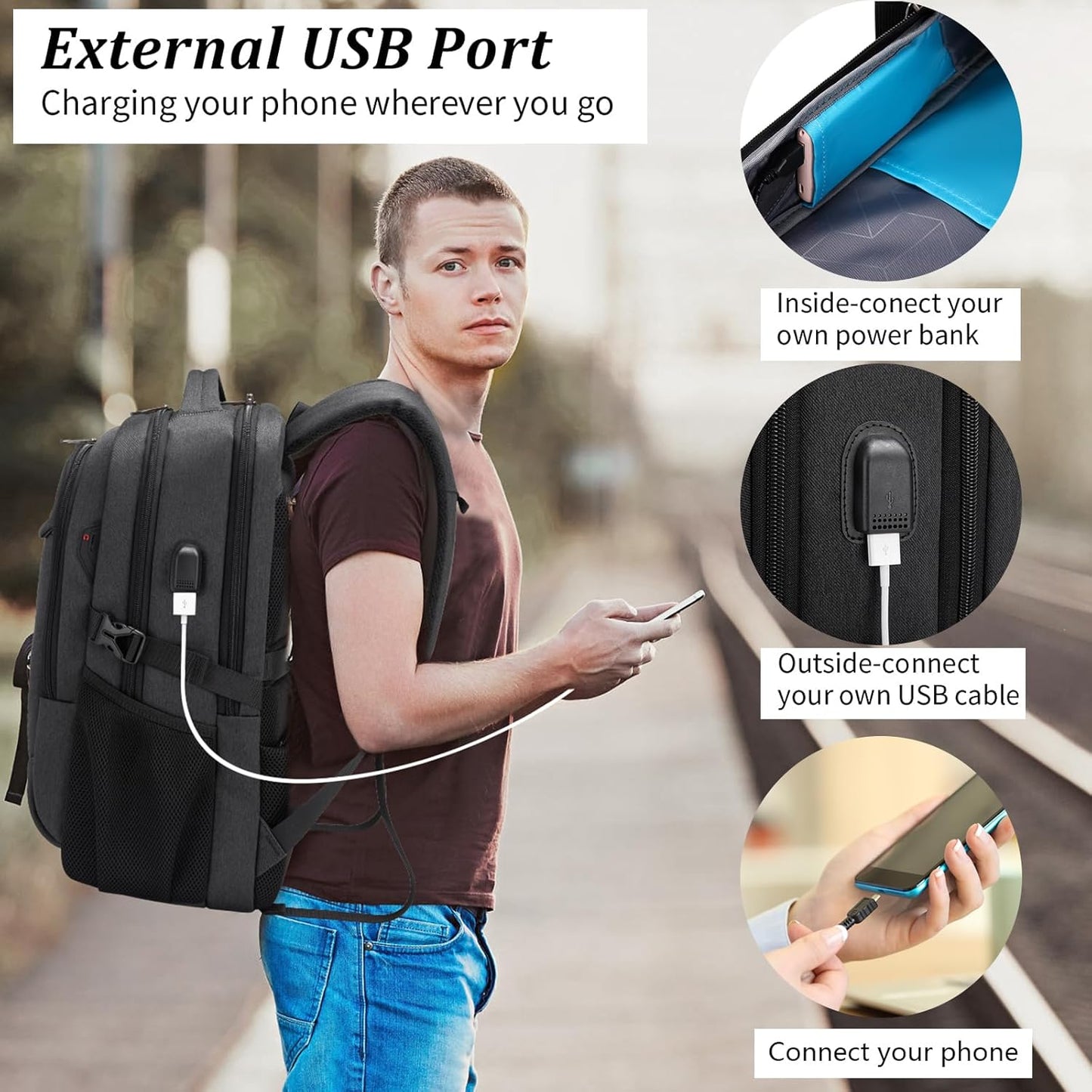 Water-Resistant Travel Laptop Backpack with USB Port & Organised Storage | Bowlift