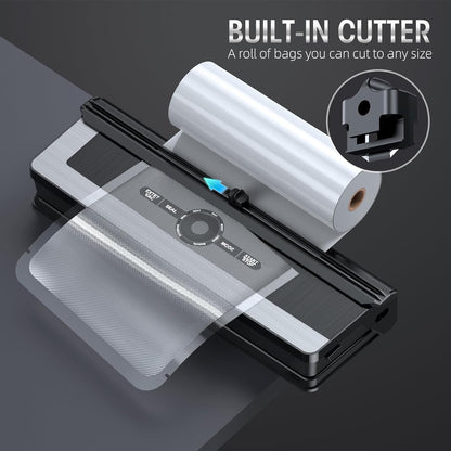 Brehn | Professional 8-in-1 Vacuum Sealer | Integrated Precision Cutter | Modes for Dry & Moist Foods | Airtight LED Sealing System | Incl. 15 Vacuum Bags