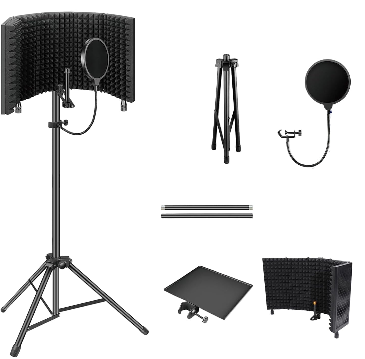 BowLift | Triple-Layer Foldable Microphone Isolation Shield with Tripod Stand