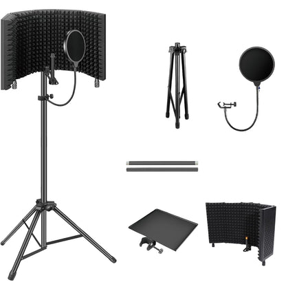 BowLift | Triple-Layer Foldable Microphone Isolation Shield with Tripod Stand