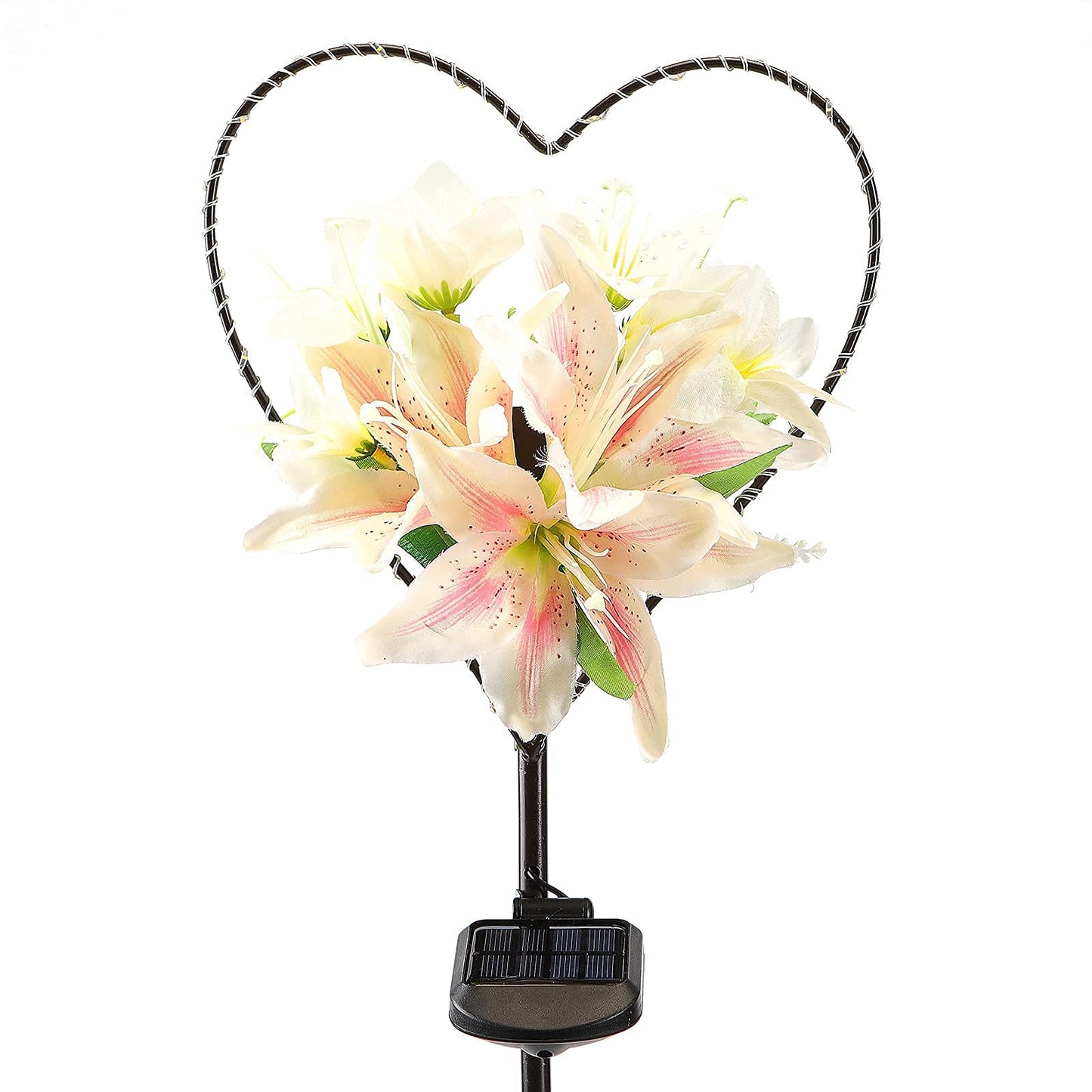 Skanto | Starryfill Heart-Shaped Solar Garden Light With White Lily Flowers - 25 Led Warm White