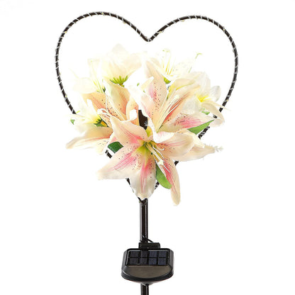 Skanto | Starryfill Heart-Shaped Solar Garden Light With White Lily Flowers - 25 Led Warm White