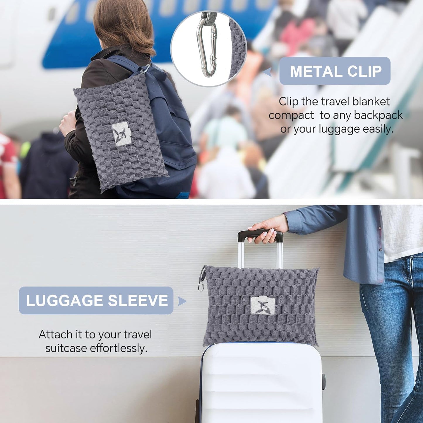 BowLift | Packable Flannel Travel Blanket with Pillow Bag and Luggage Sleeve – Trevora
