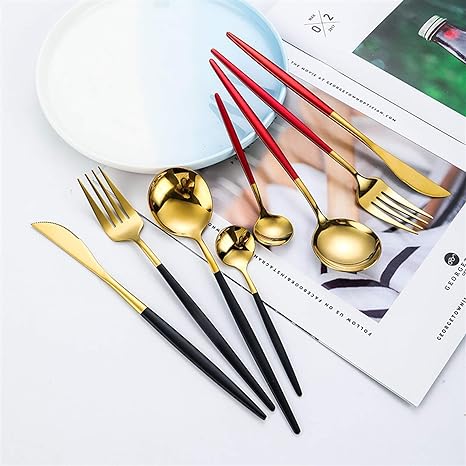 LUXURIOUS STAINLESS STEEL 24-PIECE GOLD-SILVER CUTLERY SET