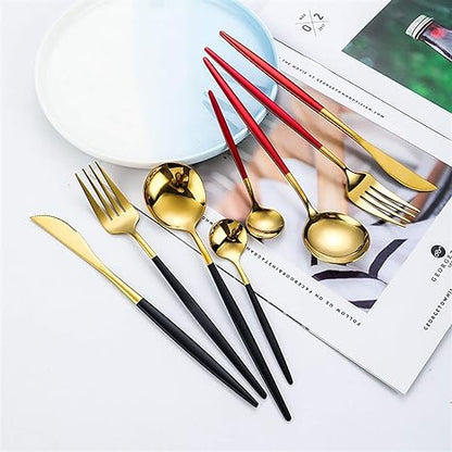 LUXURIOUS STAINLESS STEEL 24-PIECE GOLD-SILVER CUTLERY SET