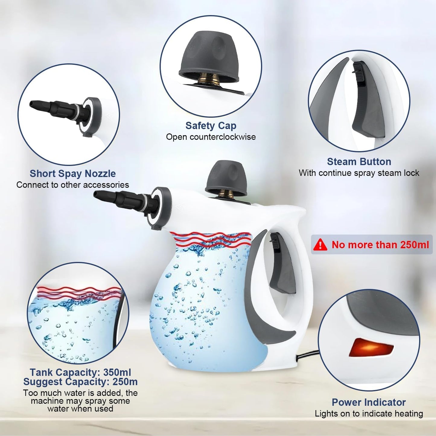 High-pressure handheld steam cleaner with 8-piece accessory set – Valtira