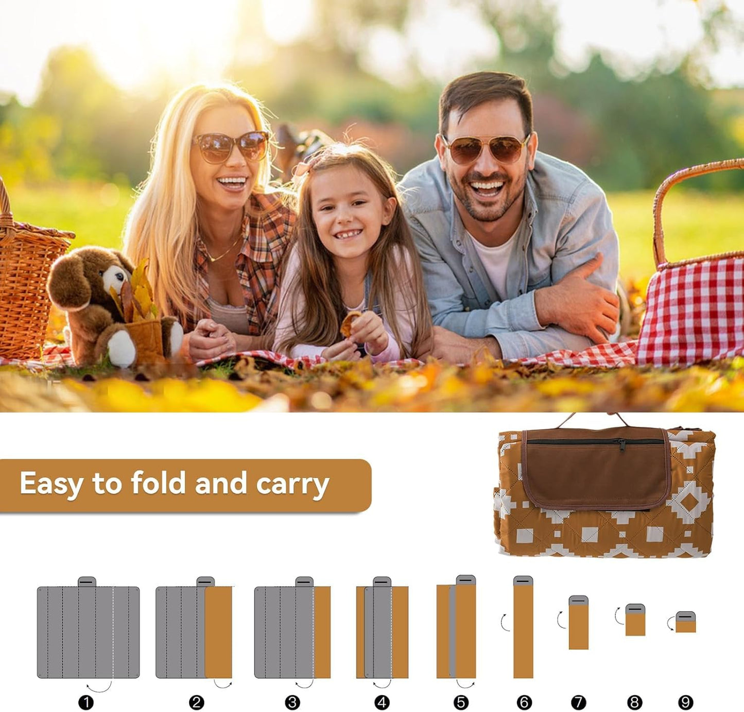 Extra large, waterproof picnic blanket 200 x 200 cm with 3 layers – MeadowRest