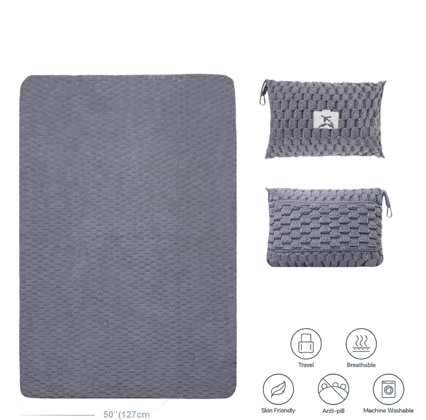 BowLift | Packable Flannel Travel Blanket with Pillow Bag and Luggage Sleeve – Trevora