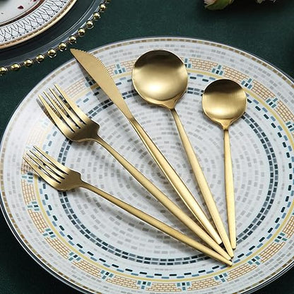 BowLift | Minimalist Flatware Set – 20-Piece Titanium-Coated Stainless Steel Cutlery | Modern Matte Finish for Elegant Dining