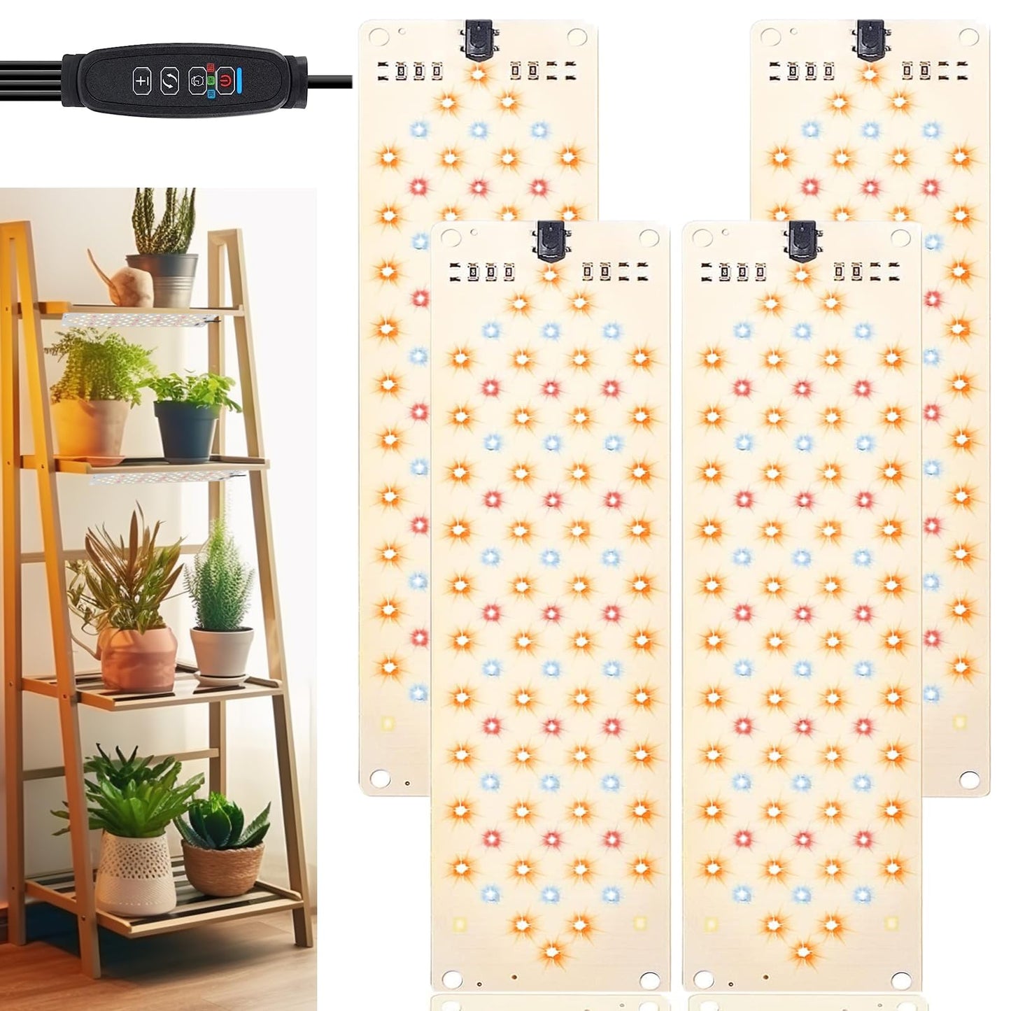 Skanto | Grow Light, 40W Ultra-Thin Panel Grow Light For Indoor Plants, 316Leds Full Spectrum Grow Light For Under Cabinet Plant, Grow Lamp With 3/9/12H Timer, 10 Dimmable Levels For Plant Growth (4Pcs)