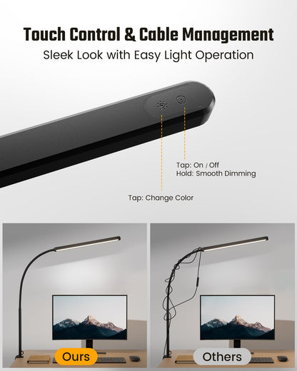 Skanto | Superdanny LED Desk Lamp, Eye-Friendly, 360° Gooseneck Swivel, Touch Control, 3 Light Colors,