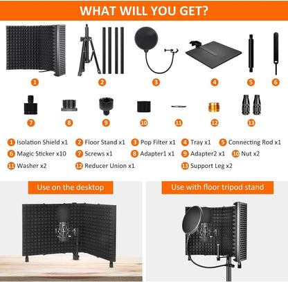 BowLift | Triple-Layer Foldable Microphone Isolation Shield with Tripod Stand