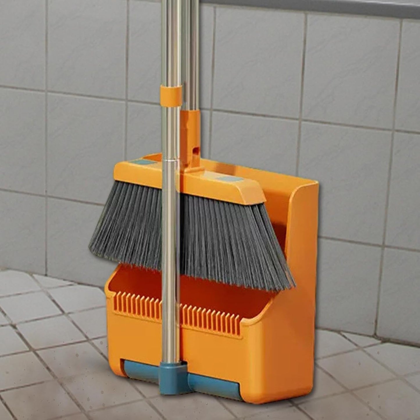 BowLift | Large Broom and Dustpan Set – Long Handle with 180° Rotating Broom Head – Clavira