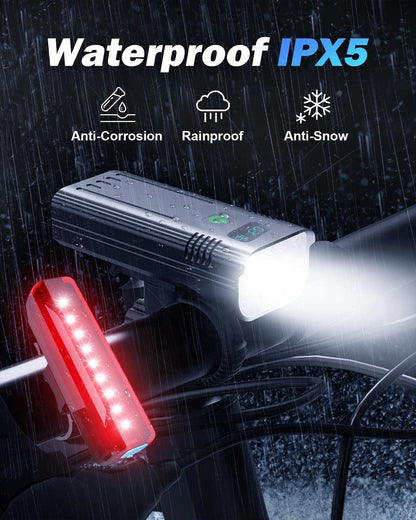 Skanto | Victoper 8000 Lumens Bicycle Light Set, 8 LED USB Rechargeable Front & Rear Lights, Matte Black
