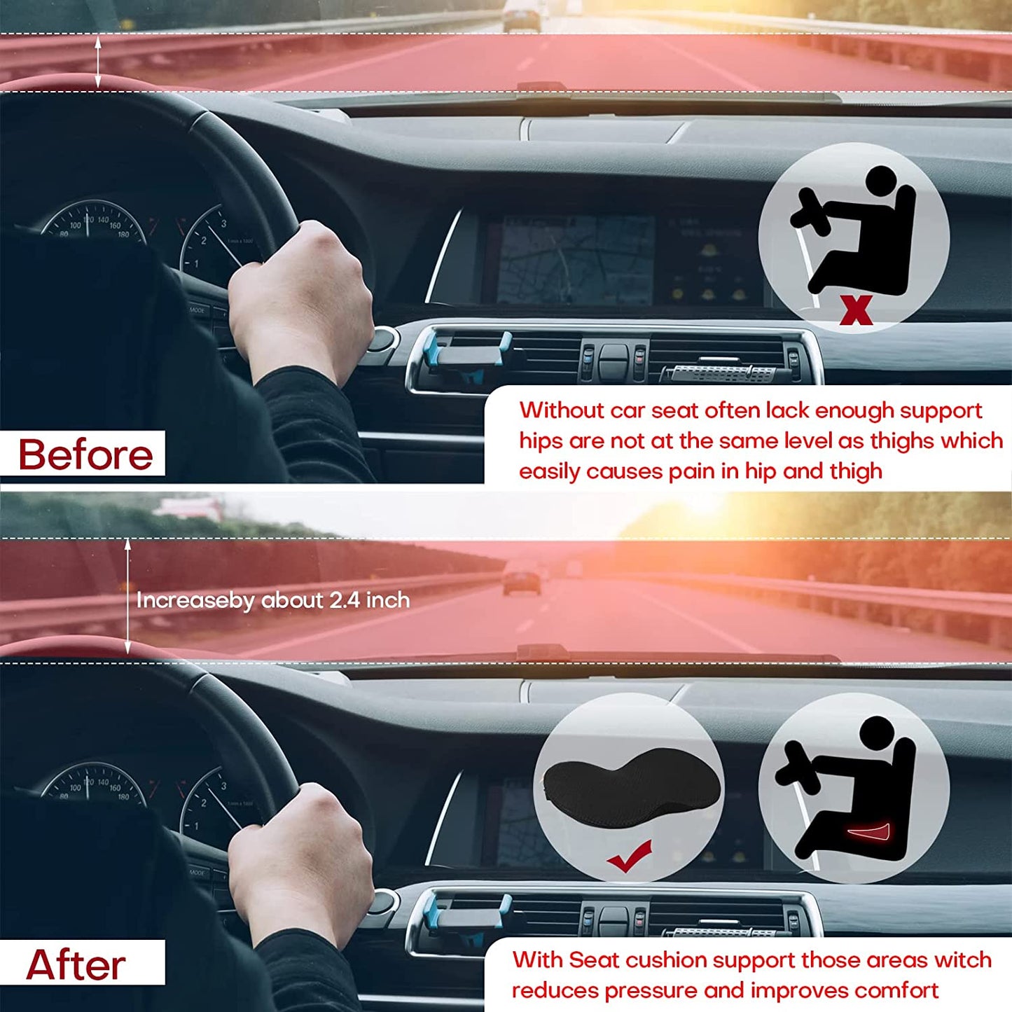 Car seat cushion for smaller drivers