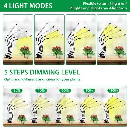 Skanto | Grow Light with 4 Flexible Arms and Dimmer for Indoor Gardens