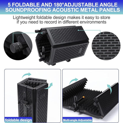BowLift | Triple-Layer Foldable Microphone Isolation Shield with Tripod Stand