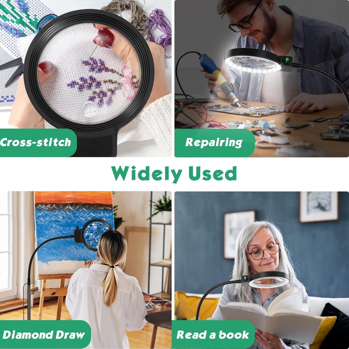 Skanto | Full-Page Magnifier with LED Light – Hands-Free Reading Aid for Books, Crafts & Hobbies