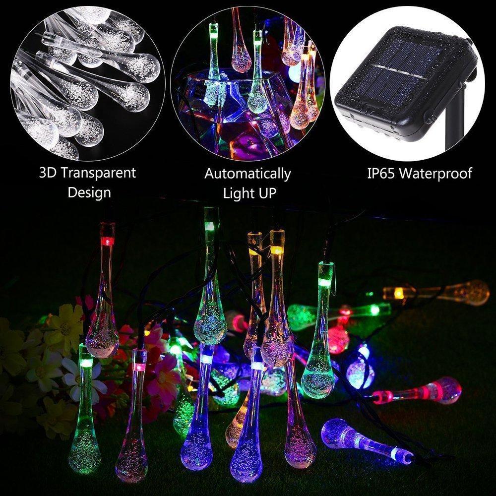 Outdoor Solar String Lights, Garden Decor LED Water Drop Waterproof Lights | Bowlift
