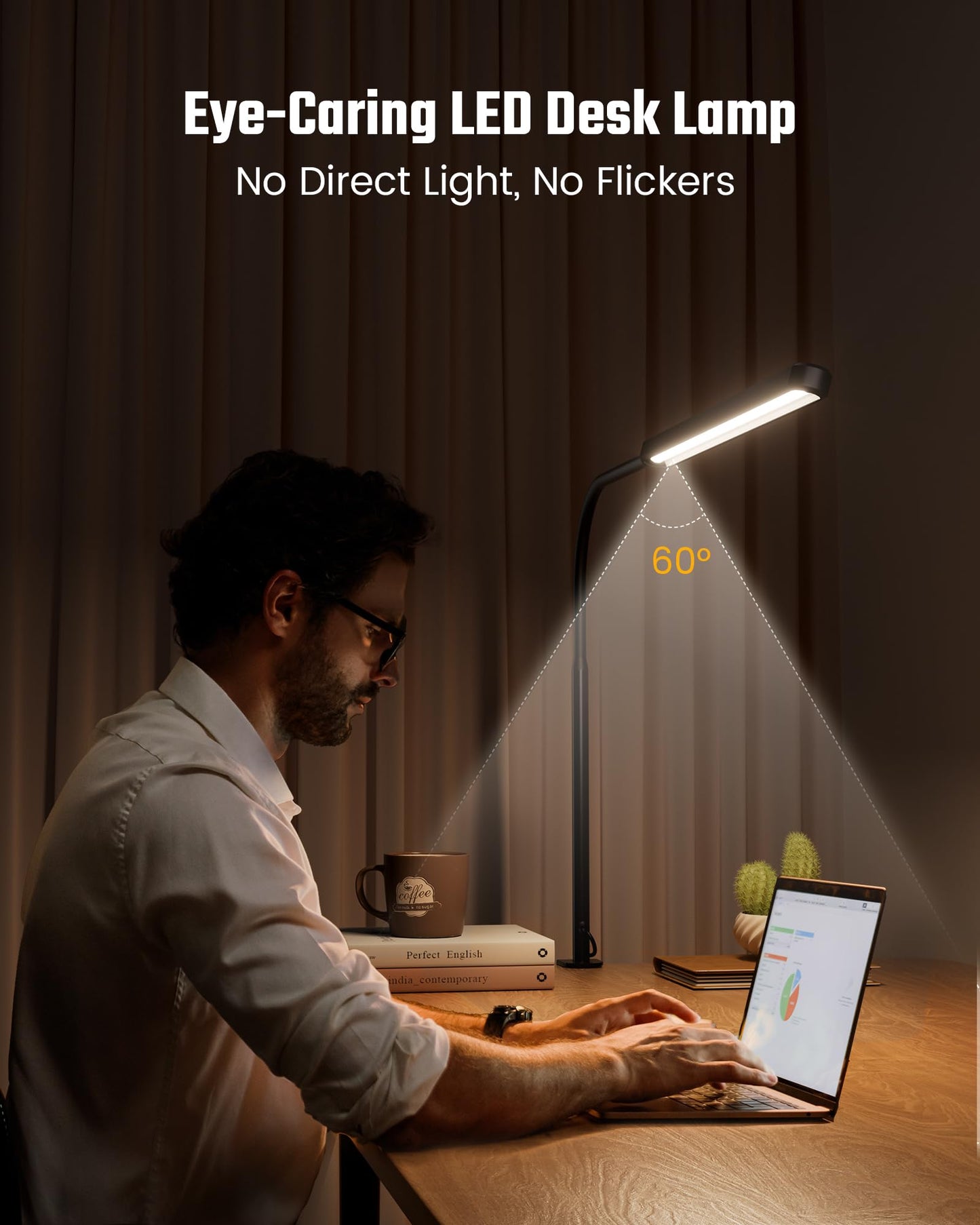 Skanto | Superdanny LED Desk Lamp, Eye-Friendly, 360° Gooseneck Swivel, Touch Control, 3 Light Colors,