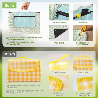 Kalsten | Extra Large Waterproof Picnic Blanket 200 × 200 cm with 3 Layers – MeadowRest