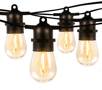 Skanto | Lepro 50Ft Outdoor String Lights, 15 Warm White LED Bulbs, Waterproof Bistro Patio Lights