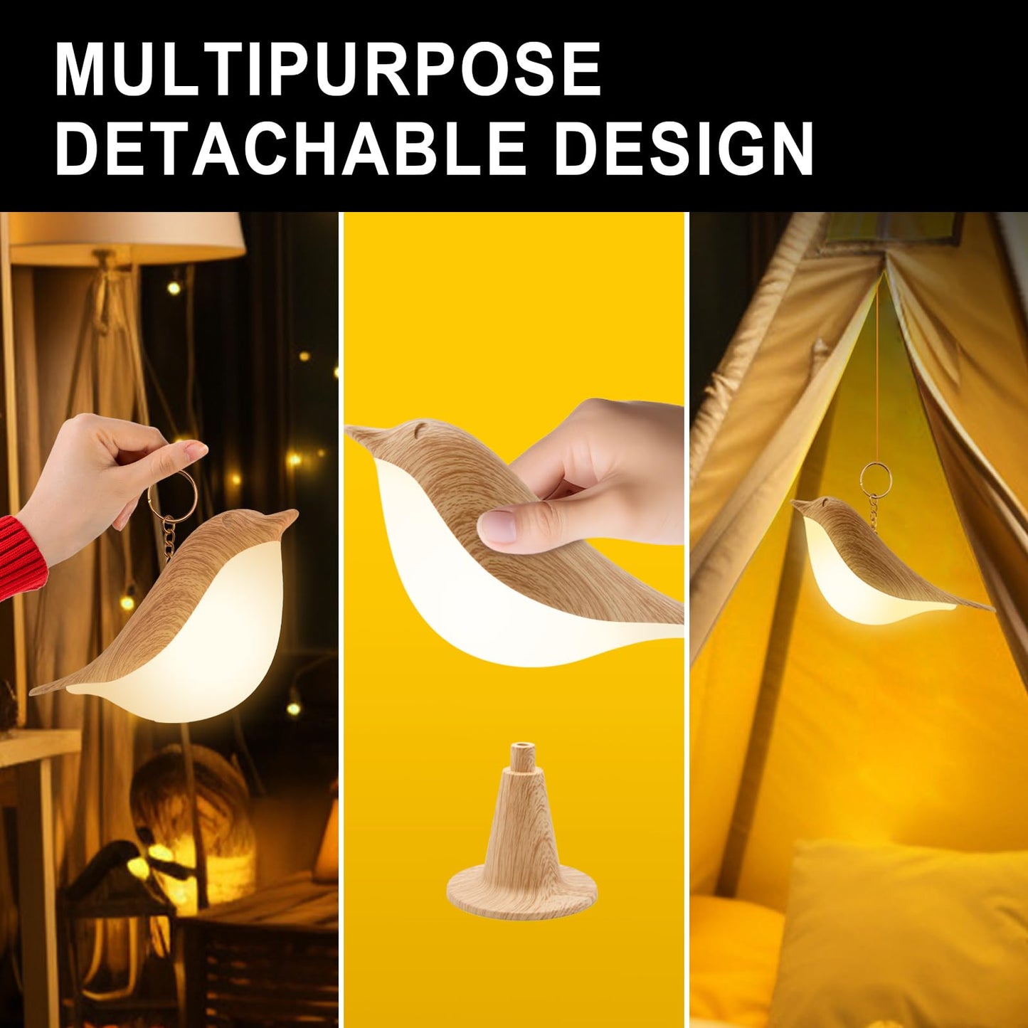 Skanto | Vquand 2 Pack Bird Desk Lamp - Rechargeable Kids Night Light with Touch Sensor & 3 Color Modes