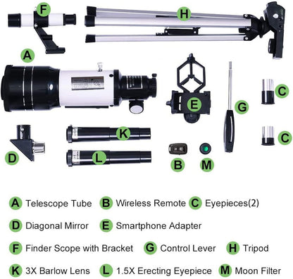 BowLift | Professional Astronomical Telescope | 70mm Aperture, 300mm Focal Length & Easy Setup for Stargazing and Nature Exploration