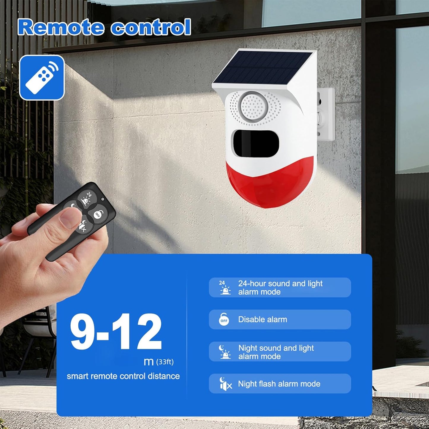 BowLift | Solar Motion Sensor Alarm with 120dB Siren and LED Strobe – Feronix