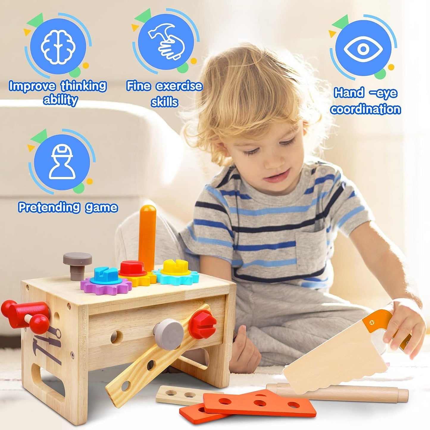 Wooden Toddler Tool Set - Creative Play Fun with the Wooden Toolbox