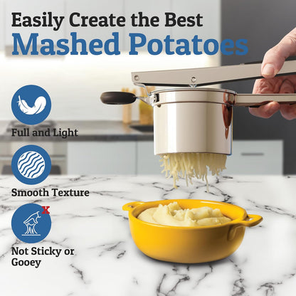 BowLift | PureMasher Pro Stainless Steel Potato Masher 15oz | Extra Large Capacity | For Mashed Potatoes, Vegetables & Fruits | Lump-Free & Durable