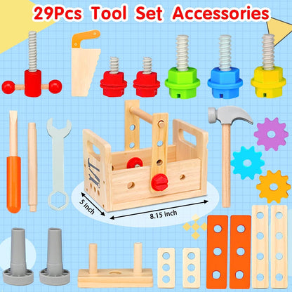 Wooden Toddler Tool Set - Creative Play Fun with the Wooden Toolbox