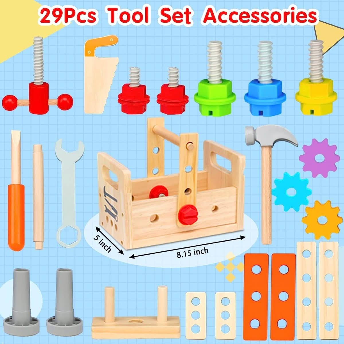Kalsten | WoodCraft Kids Toolbox – Wood Tool Box for Creative Play & Motor Skills Development from 6 Months