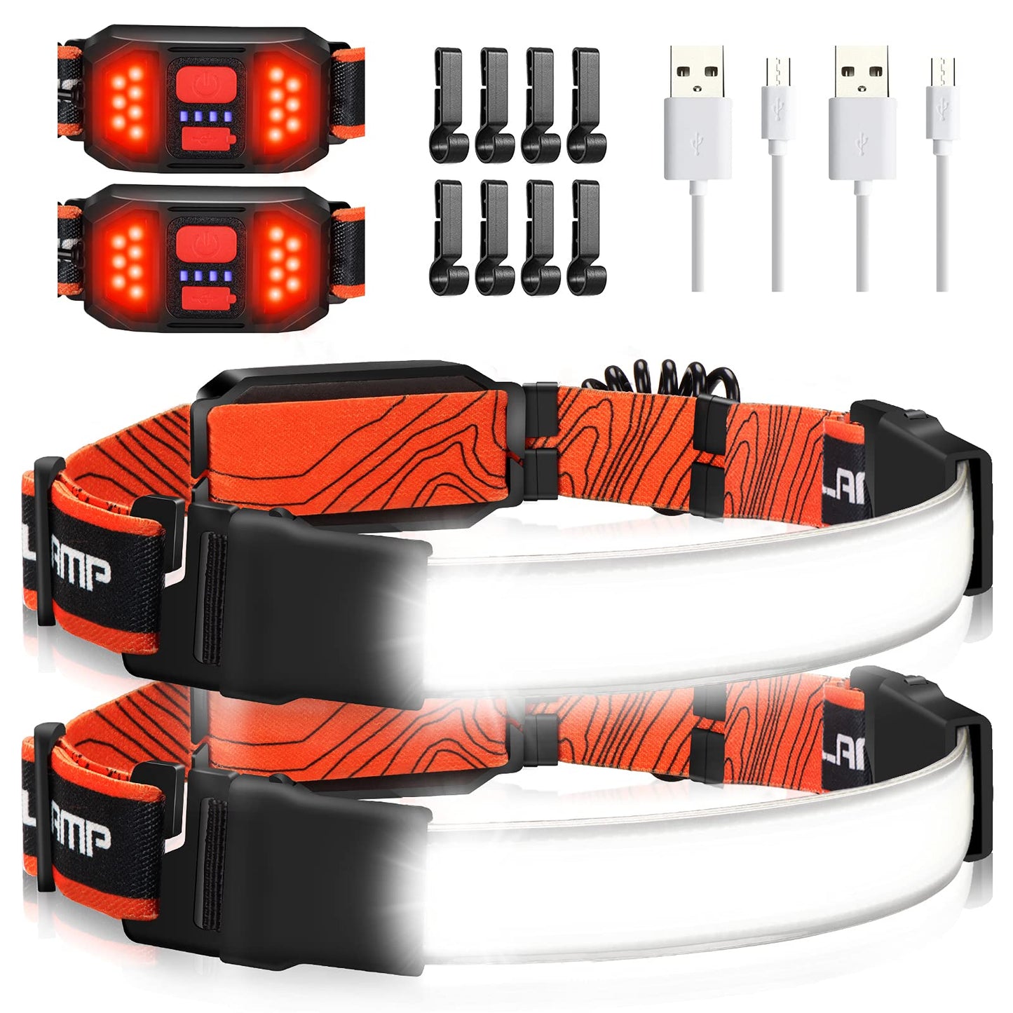 Skanto | Hopedone Rechargeable Headlamp 1000 Lumens, 230° Wide Angle, Waterproof, 2-Pack, Orange