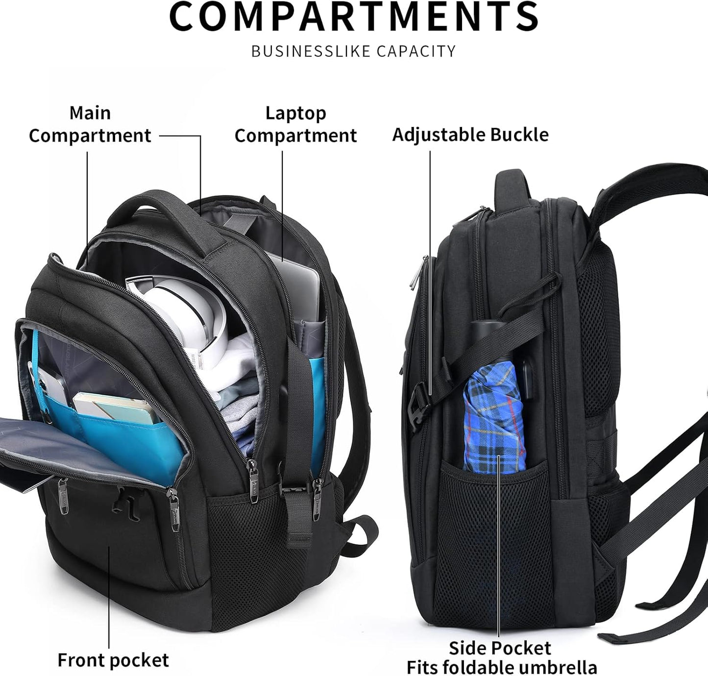 Water-Resistant Travel Laptop Backpack with USB Port & Organised Storage | Bowlift