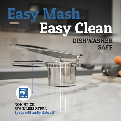 Skanto | PureMasher Pro Stainless Steel Potato Masher 15oz | Extra Large Capacity | For Mashed Potatoes, Vegetables & Fruit | Lump-Free & Durable