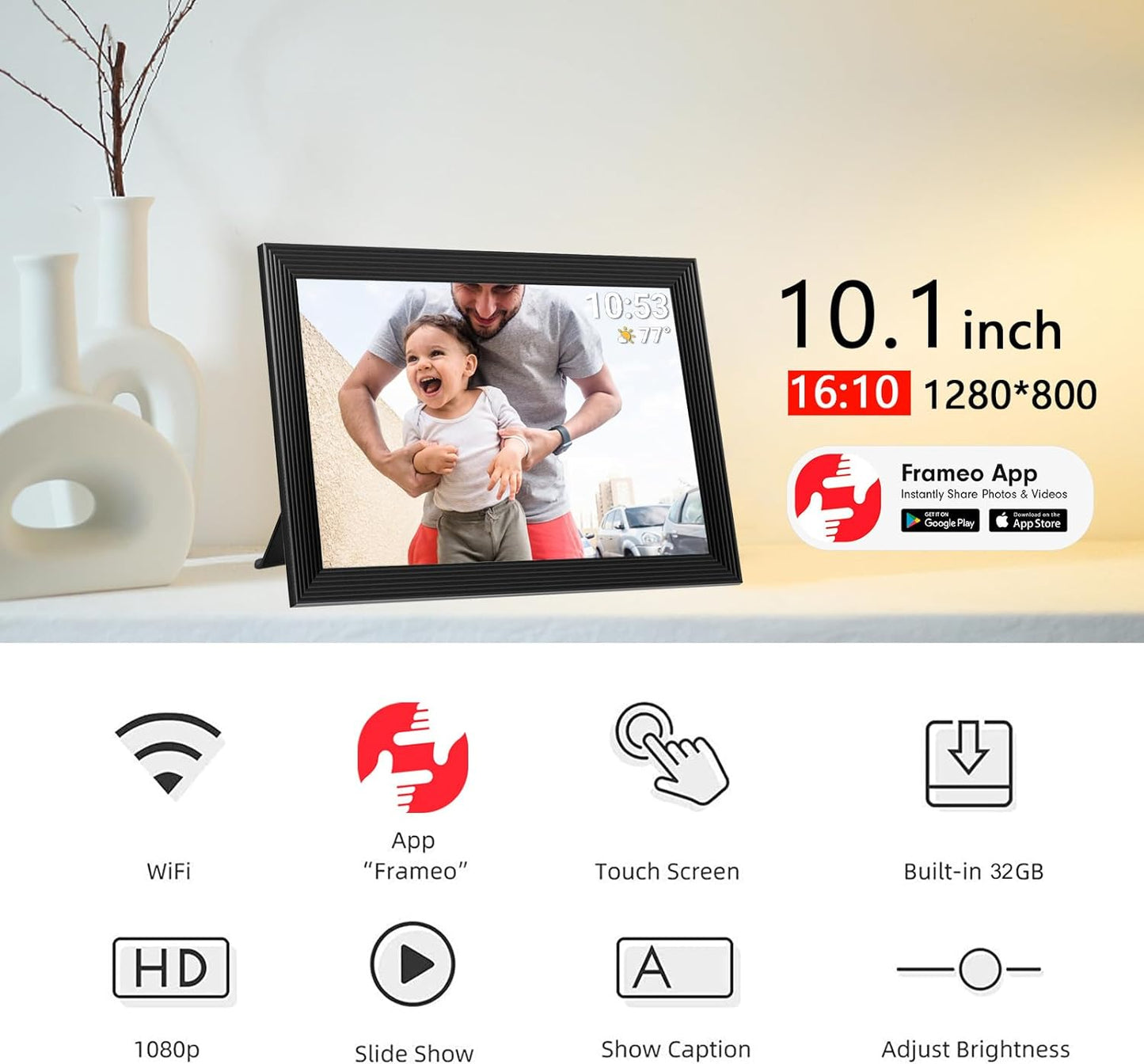 BowLift | High-Resolution Digital Photo Frame Top-Rated Electric Picture Frame with Video Playback and Camera Features