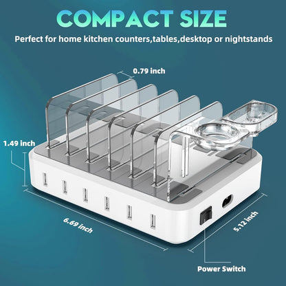 Skanto | 6-Port Multi-Device Fast Charger Station Organizer with Smart IC & Cable Set