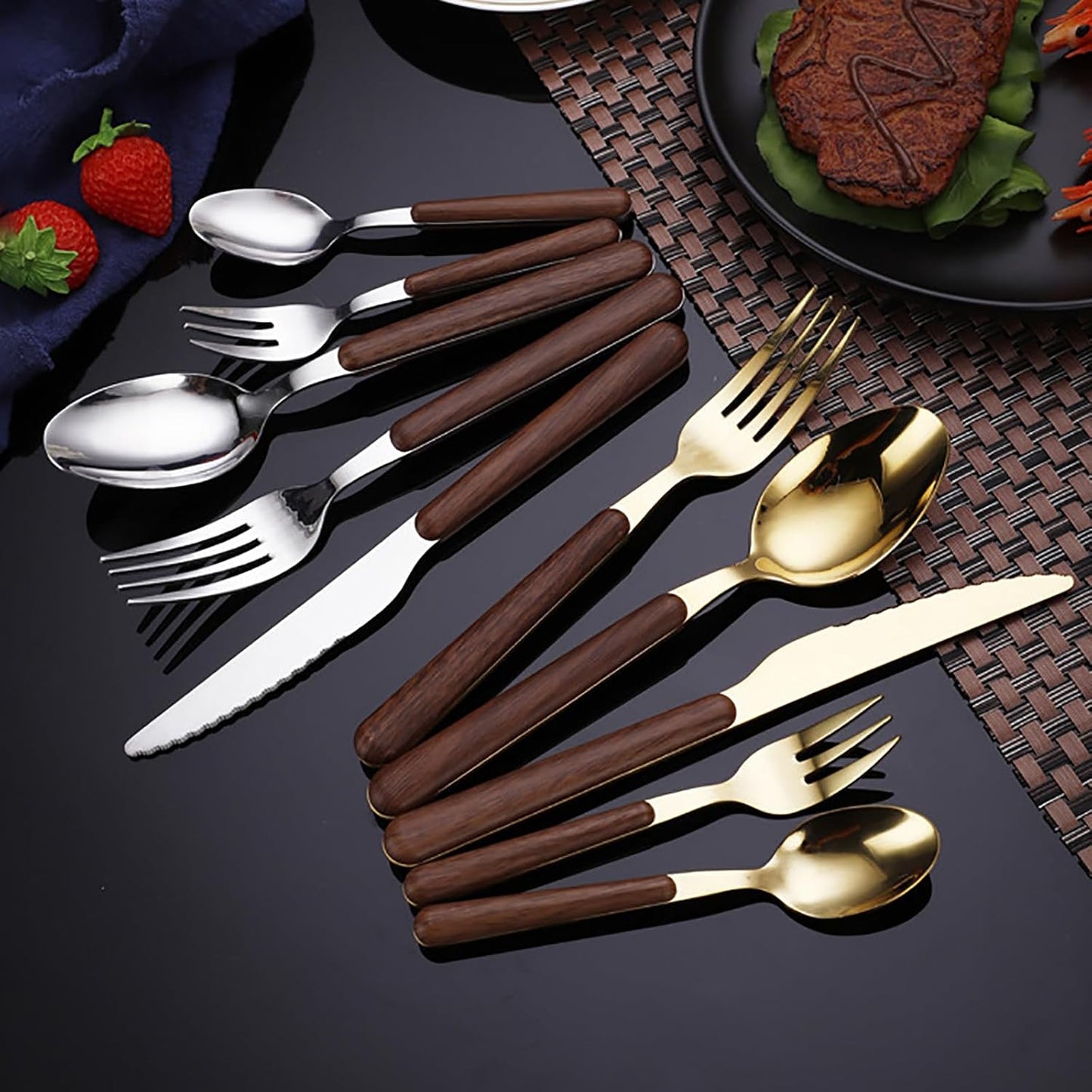 Skanto | Stainless Steel Flatware Set with Wood Grain Handles
