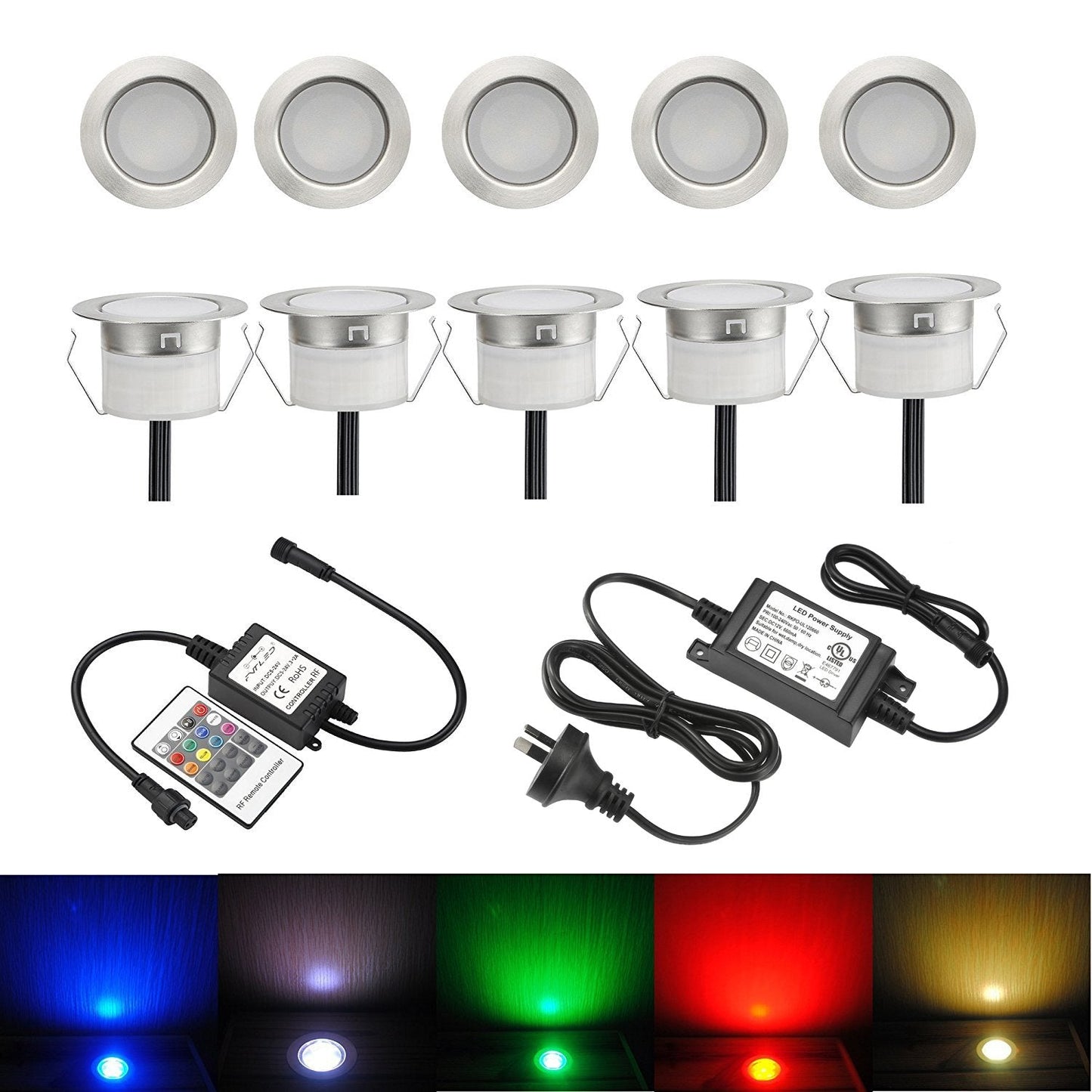 Skanto | Fvtled 10-Pack RGB LED Outdoor Deck Lights, IP67 Waterproof, Low Voltage for Garden & Patio