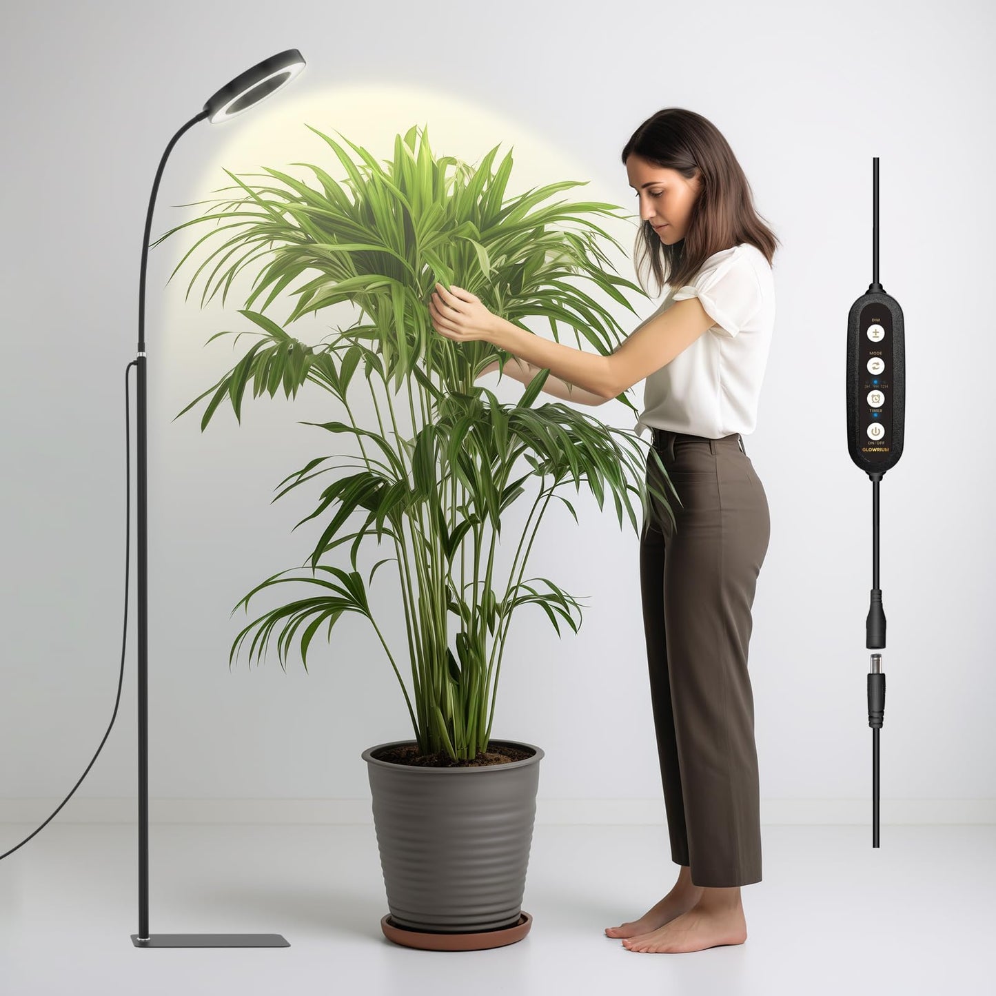 Skanto | Glowrium Grow Light for Indoor Plants, 20W LED Plant Grow Light with Automatic Timer, Full Spectrum Adjustable Height Standing Plant Grow Light, 3 Light Modes, 6-Level Dimmable (Black)